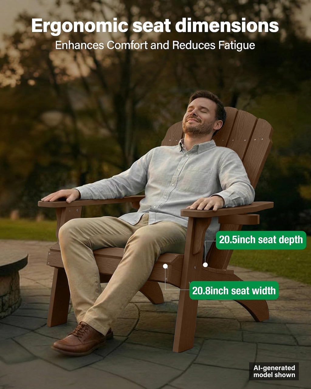 YEFU Oversized Adirondack Chair with Cup-Holder- Teak