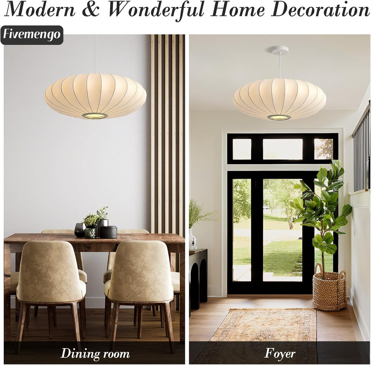 23.6in Lantern Pendant Light Bubble Saucer, White Imitation Silk