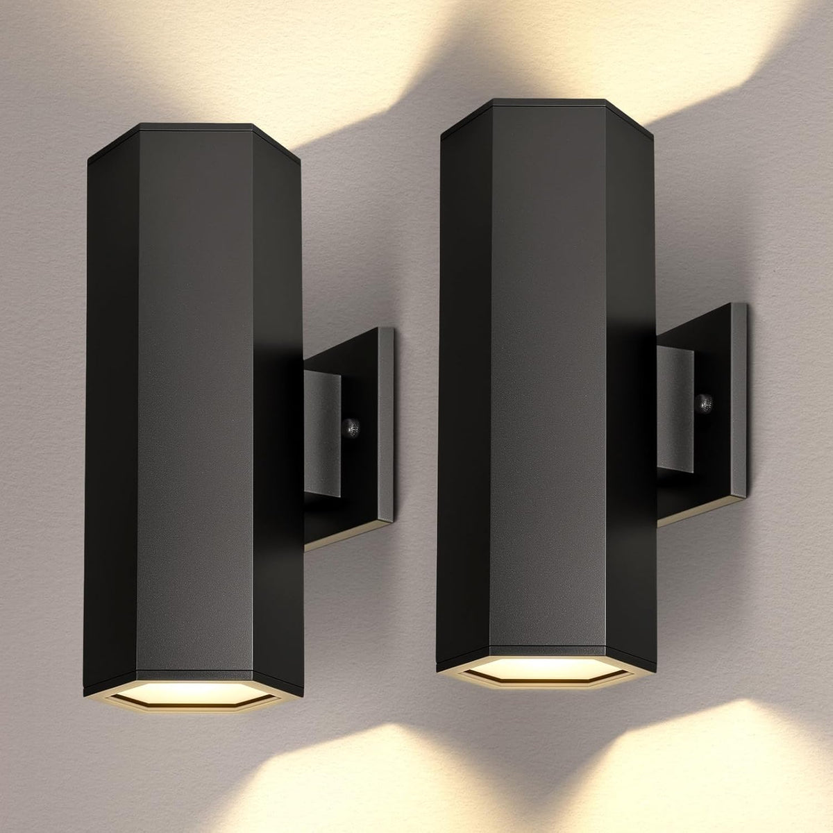 Outdoor Light Fixture, Up and Down Lights Outdoor Wall Light, 2 Packs, Waterproof Outside Lights for House, 12 inches Black Aluminum Exterior Lighting Fixtures for Porch Patio Garage