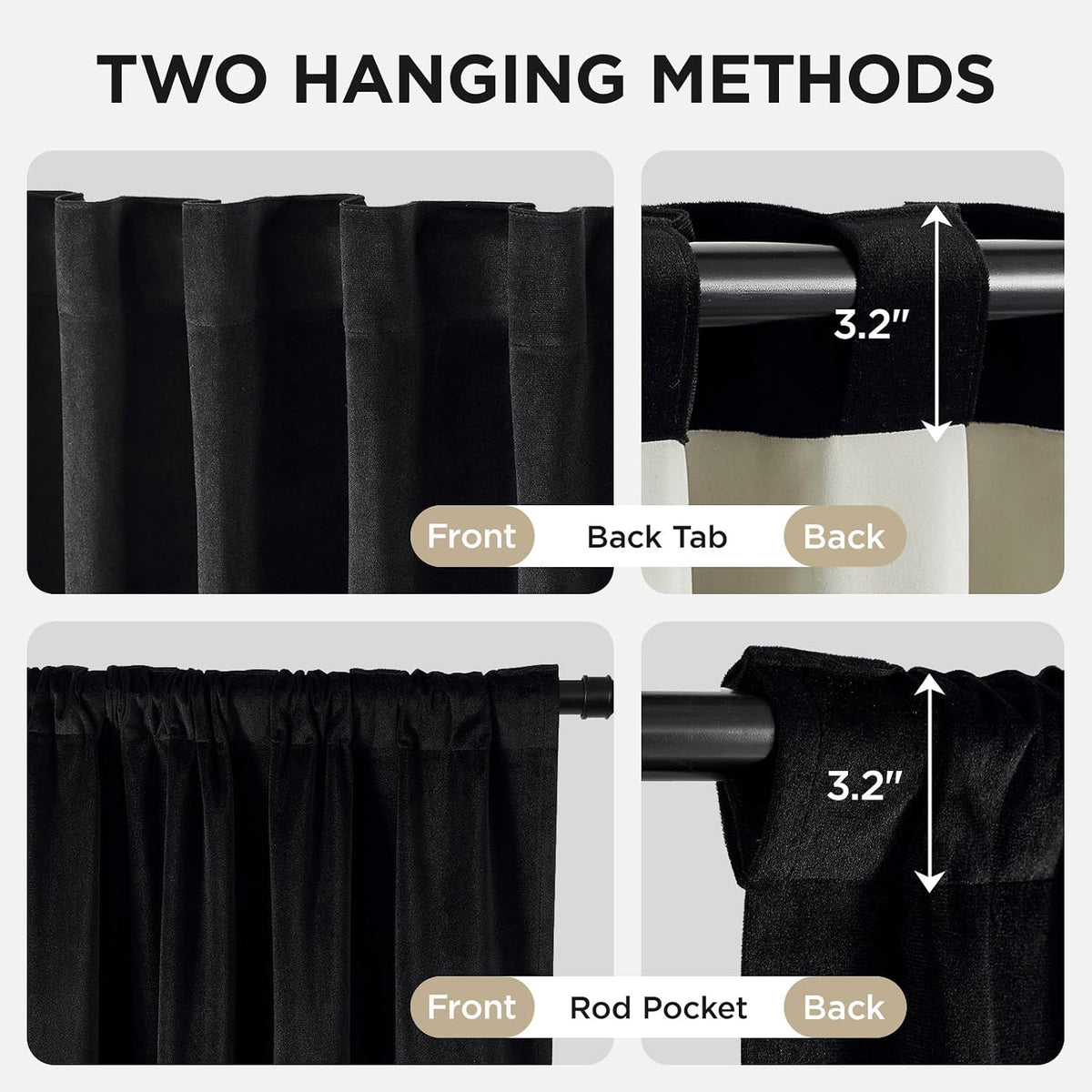 Joydeco 100% Blackout Curtains Velvet Black Out Curtain 84 Inch Drapes