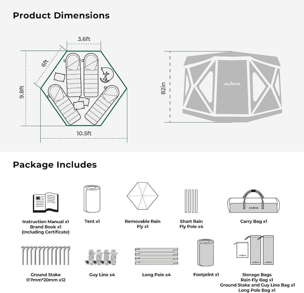 Space Acacia Lite Camping Tent, Pop Up Tents for Camping, Lightweight & Durable Beach Tent, Level 7 Wind Resistance, UPF 50+ | Quick Setup for Camping & Backyard, Banyan