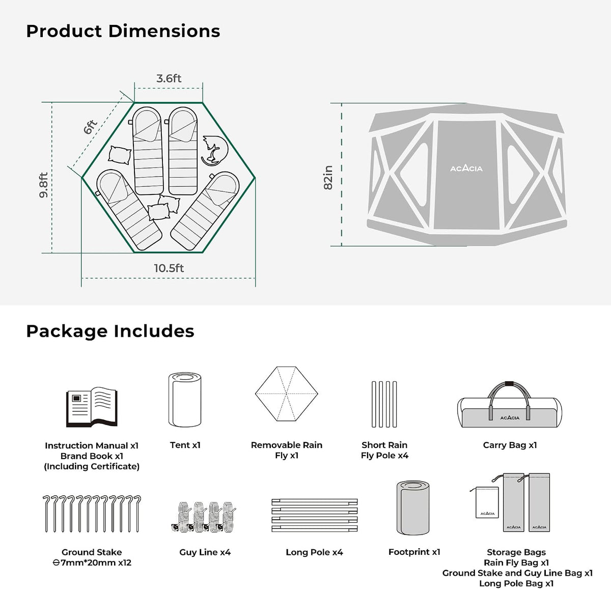 Space Acacia Lite Camping Tent, Pop Up Tents for Camping, Lightweight & Durable Beach Tent, Level 7 Wind Resistance, UPF 50+ | Quick Setup for Camping & Backyard, Banyan