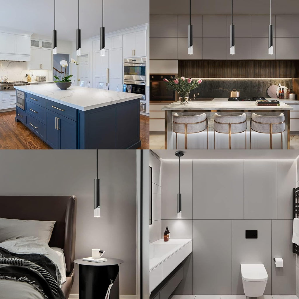 Modern Pendent Lights in Kitchen, Black Mini Pendant Light Bedroom Bedside Table Small Chandelier, Metal Rod Ceiling Pendant Lighting for Kitchen Island Bedroom Restaurant bar (1-Pack)