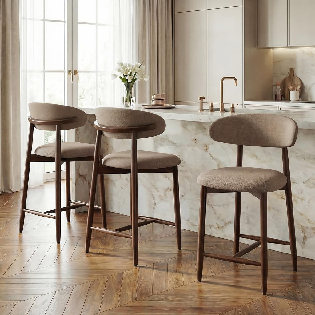 Bar Stools Set of 3, 25.6″ Counter Height Bar Stools with Wood Legs