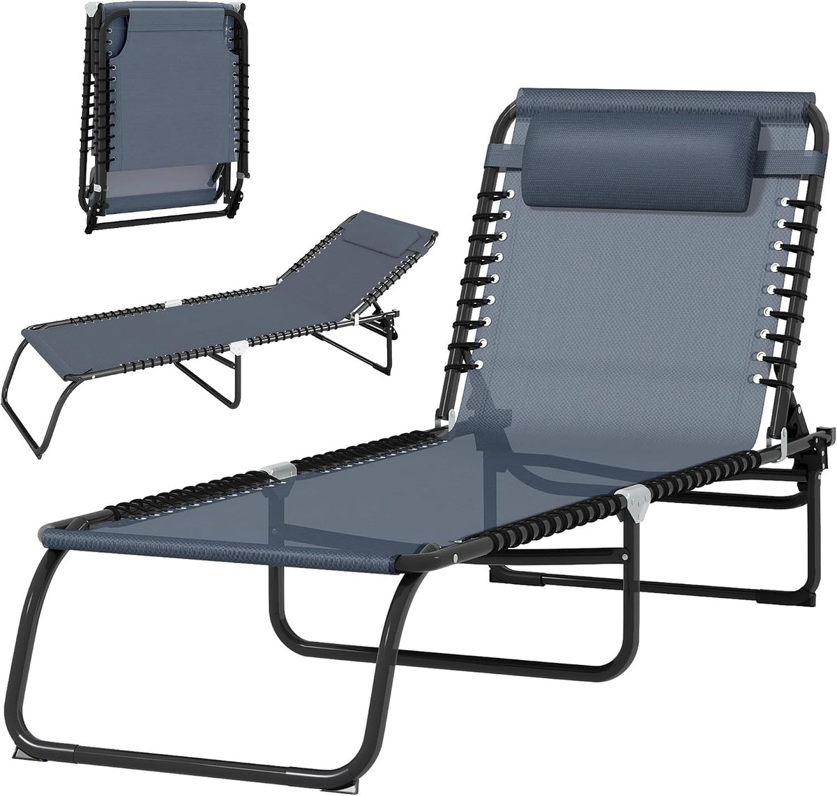 Outsunny Folding Chaise Lounge Chair Outdoor Mesh Seat Gray