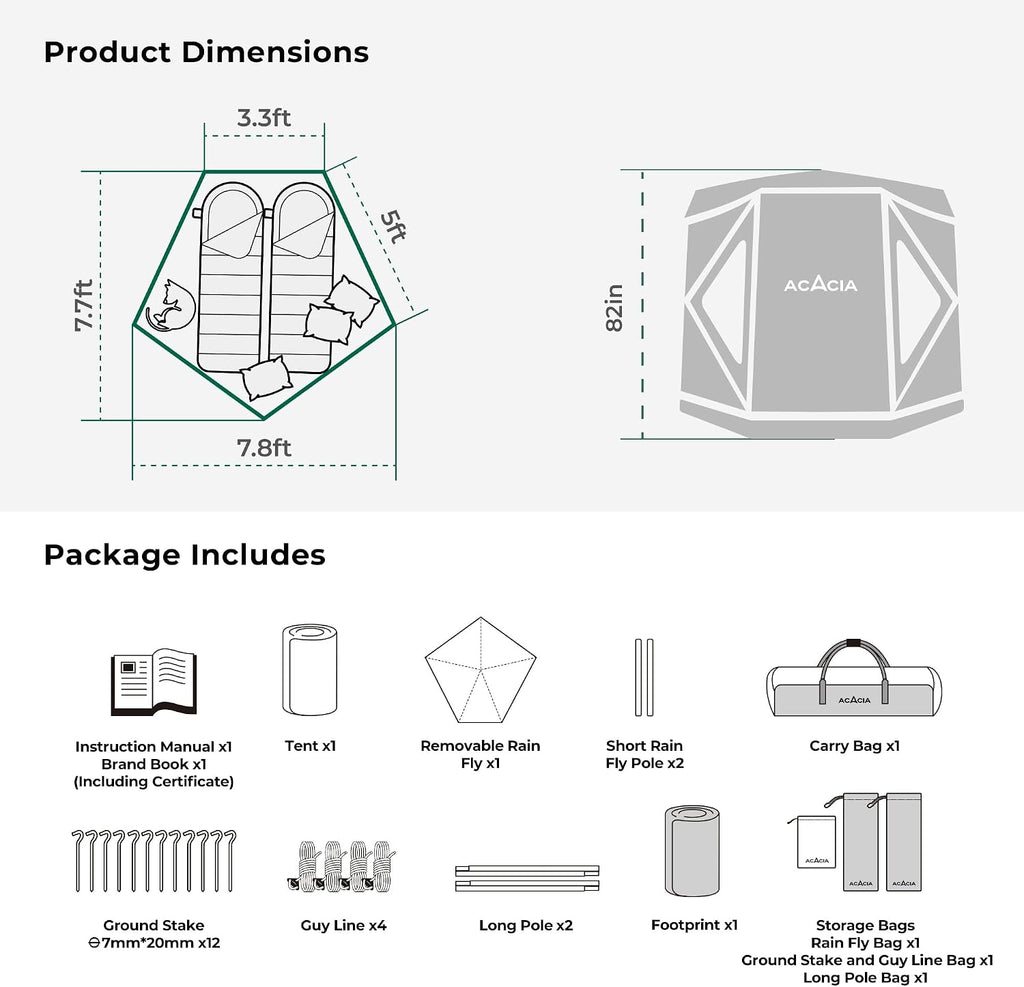 Space Acacia Lite Camping Tent, Pop Up Tents for Camping, Lightweight & Durable Beach Tent, Level 7 Wind Resistance, UPF 50+ | Quick Setup for Camping & Backyard, Banyan