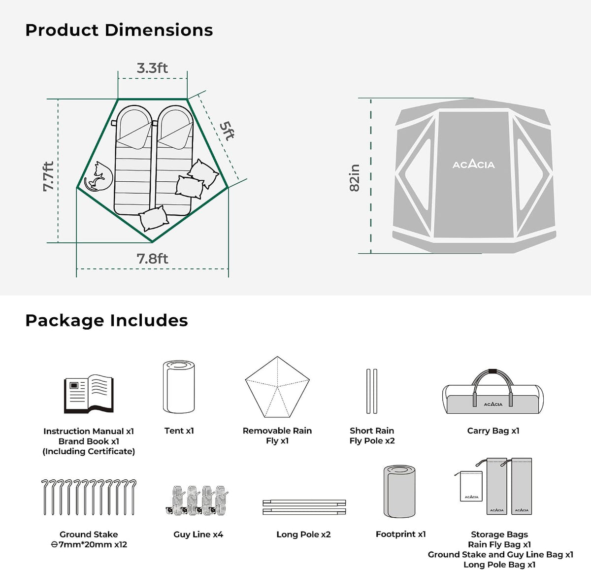 Space Acacia Lite Camping Tent, Pop Up Tents for Camping, Lightweight & Durable Beach Tent, Level 7 Wind Resistance, UPF 50+ | Quick Setup for Camping & Backyard, Banyan