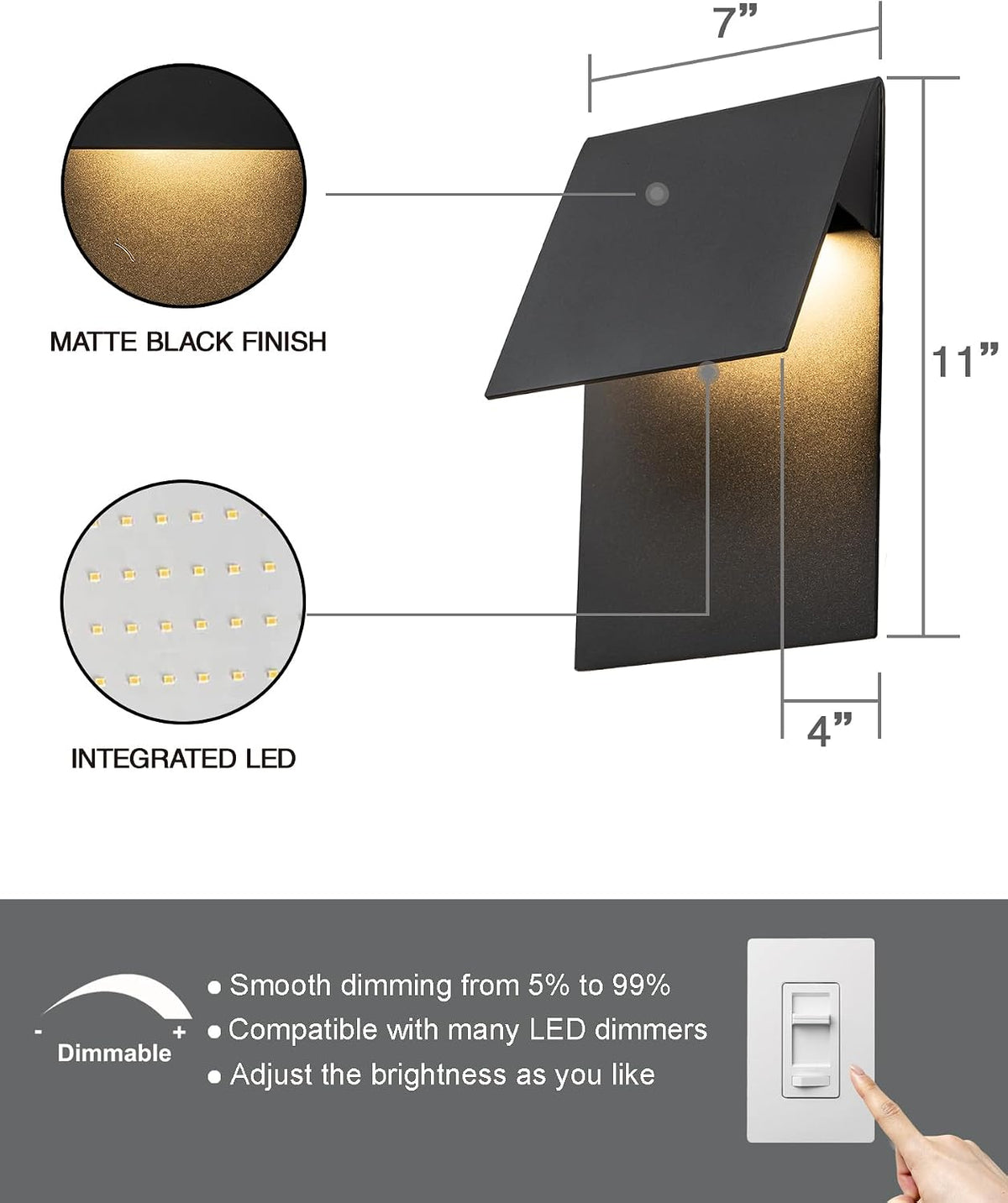 Outdoor Wall Lights Fixture, 11”LED Modern Wall Sconce, 12w Mate Black Exterior Porch Light Wall Mount, Waterproof Patio Light Fixture for House, Patio, Front Porch, Garage, Commercial use