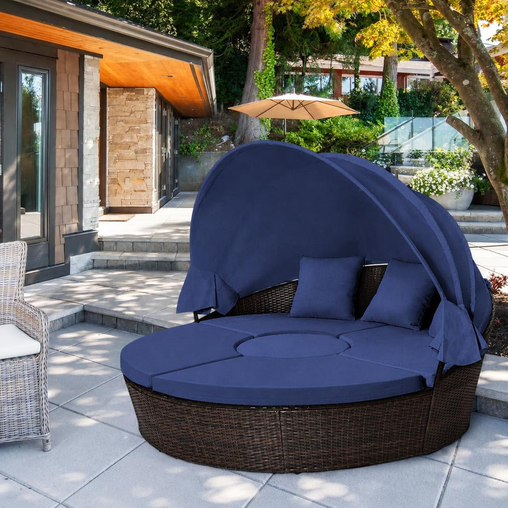 outdoor 66in round daybed replacement canopy cover,blue showing dimensions