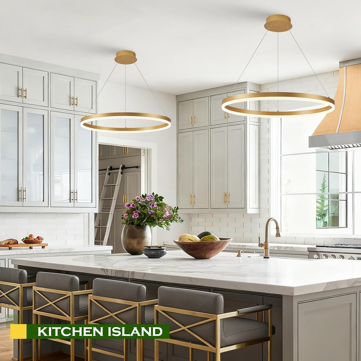 Benkut D24in Modern LED Ring Chandelier Gold Pendant Light with Remote