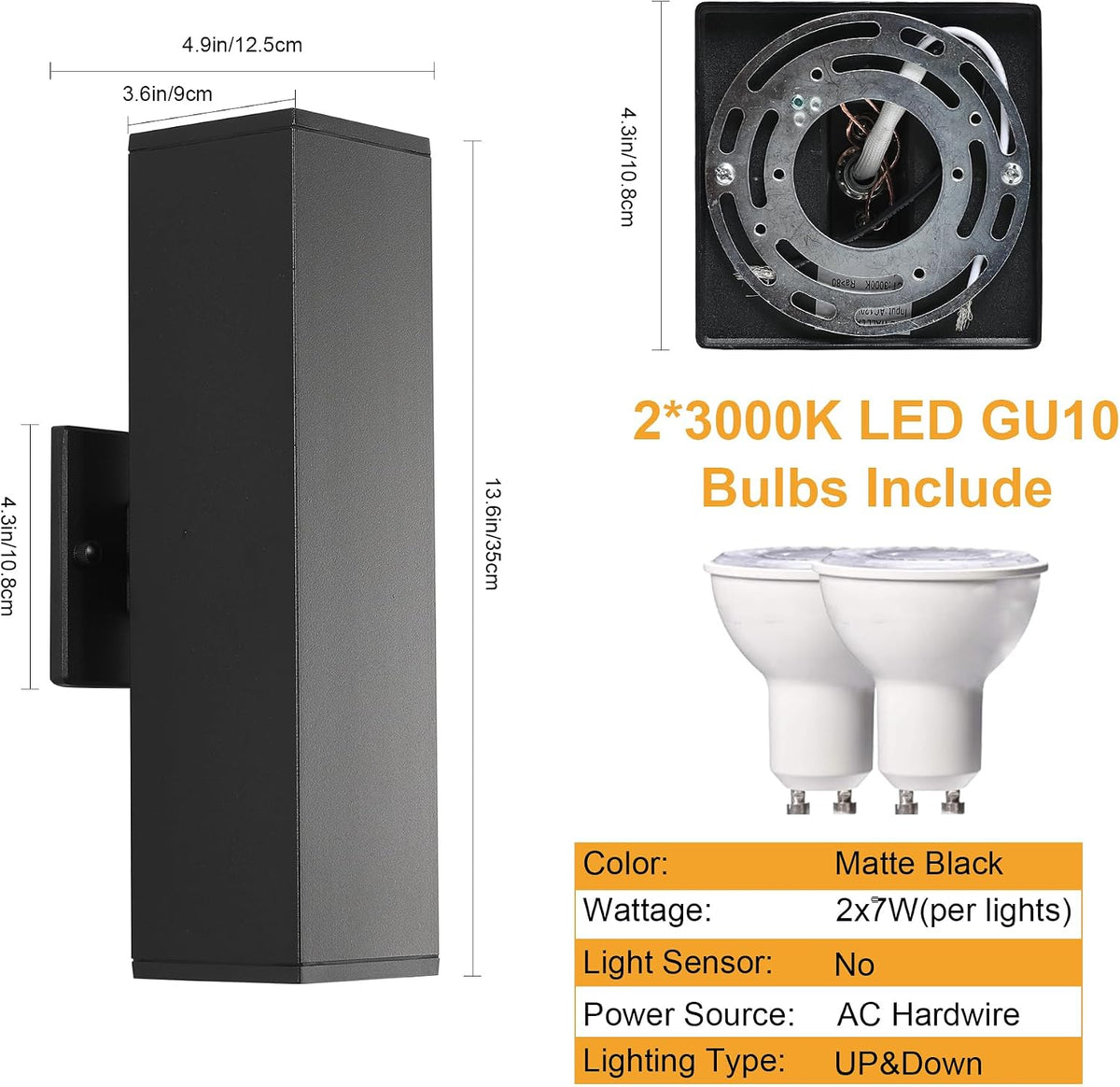 14 in Outdoor Light Fixture Black Outdoor Porch Light,Aluminum