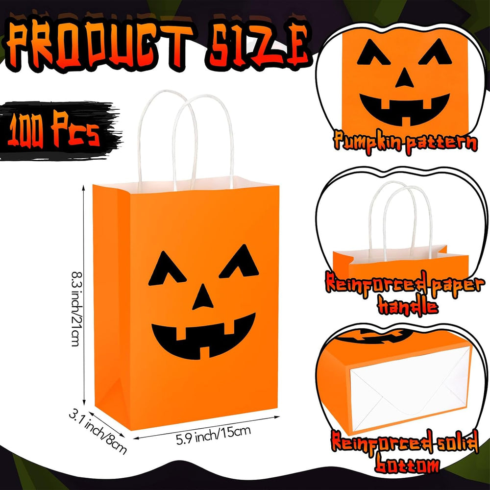 Ctosree 100 Pcs Halloween Pumpkin Gift Bags with Handle, Party Favor Bags