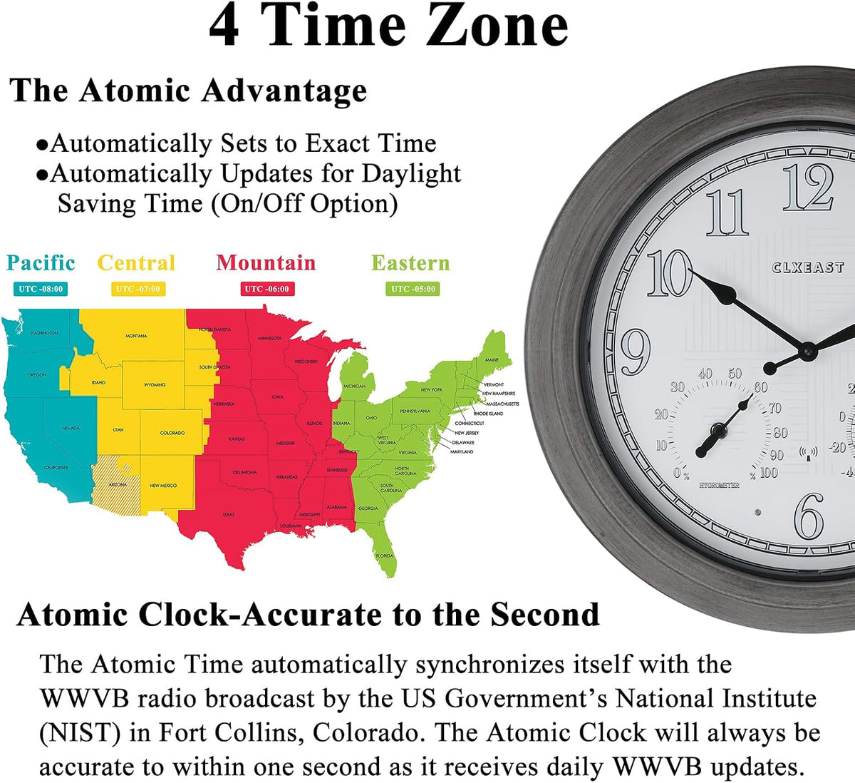 CLXEAST 18" Illuminated Outdoor Atomic Wall Clock Waterproof