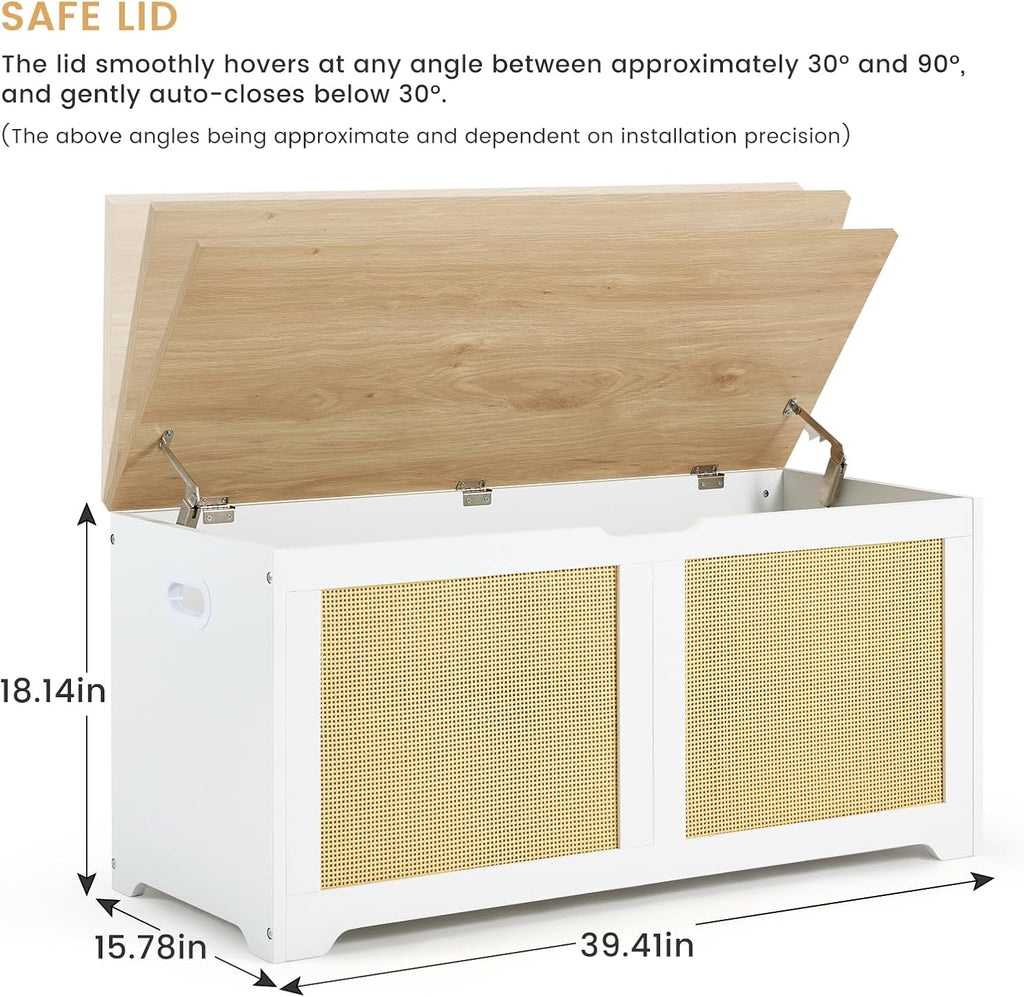 EROMMY 39.4" Storage Chest with 2 Safety Hinges, Rattan Storage Bench, Shoe Bench, Supports 300 lb, for Entryway, Bedroom, Living Room
