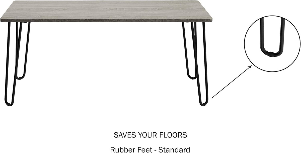 Lavish Home Coffee Table with Hairpin Legs, Gray, 41.25” x 19.5” x 17.75”
