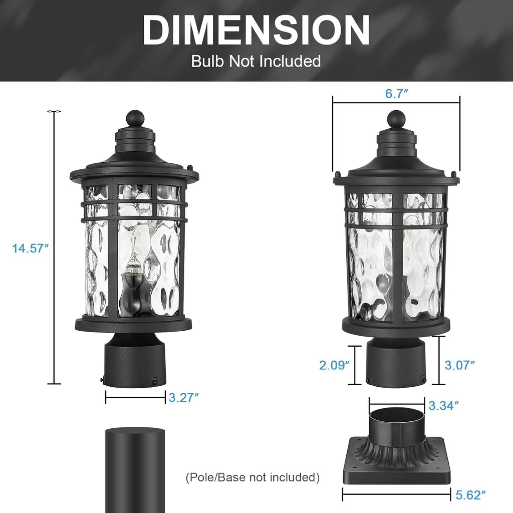 Darkaway Outdoor Post Lights Lamp Posts Outdoor Lighting, Aluminum Post Lights Outdoor Light Fixtures with Water Ripple Glass, Pole Light for Outside Patio Yard Garden