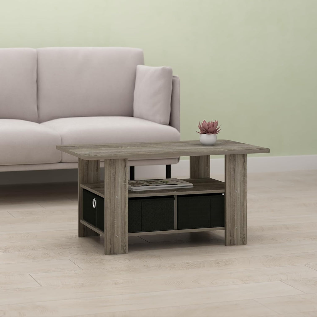 Ipoh Coffee Table, Side Table with Storage Spaces and Bin Drawer for Small Spaces, Living Room, Olive Oak/Black