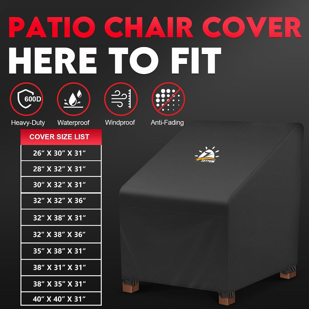 zettum patio chair covers 2 pack - 600d, close-up detail