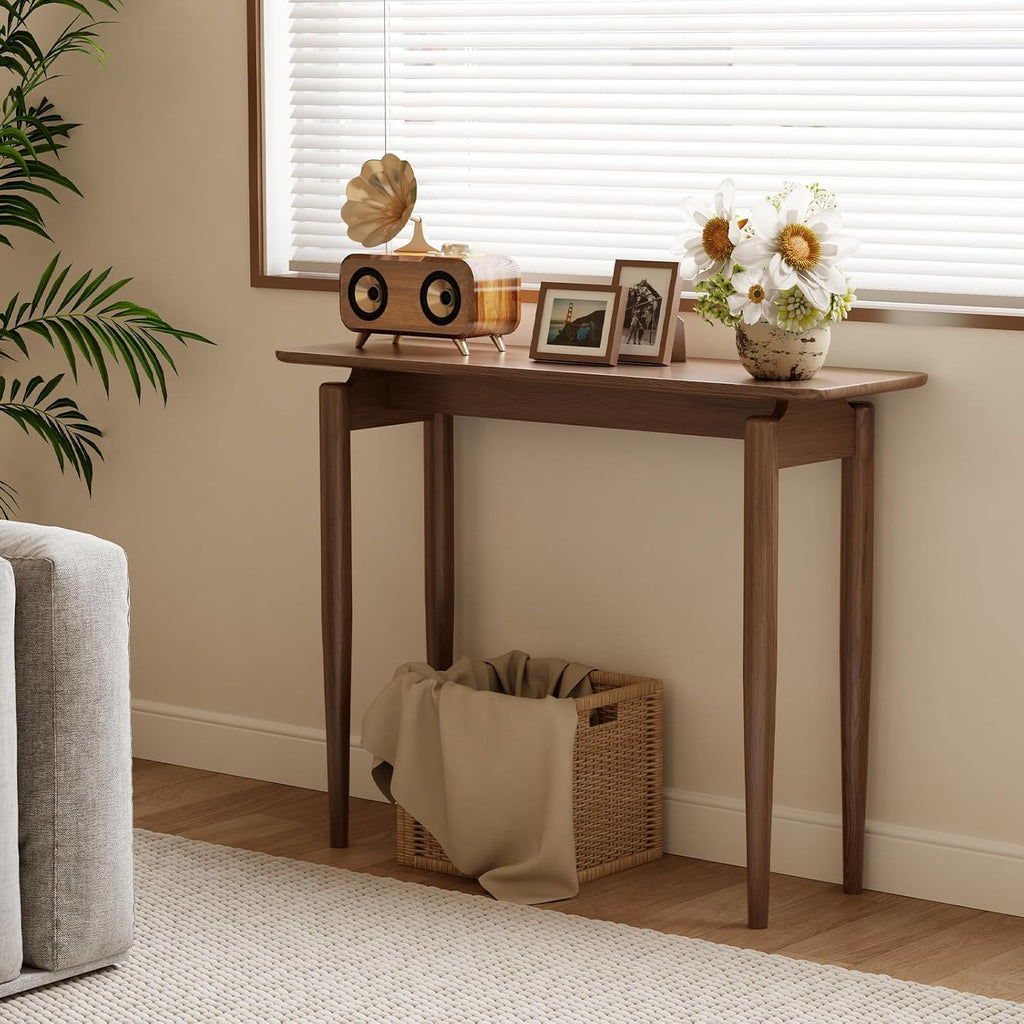 aqimuele wood console table walnut entryway table, thin, close-up detail