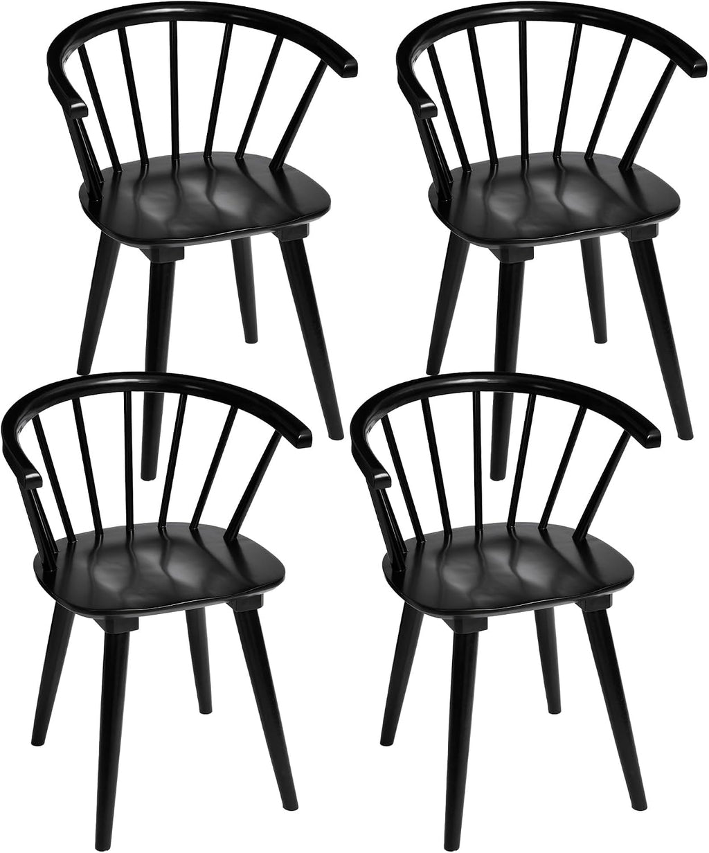 DUHOME Wooden Black Dining Chairs Set of 4, Windsor Dining Room Chairs with Arms Farmhouse Spindle Back Wood Kitchen Chairs with Curve Back, Mid Century Modern Style