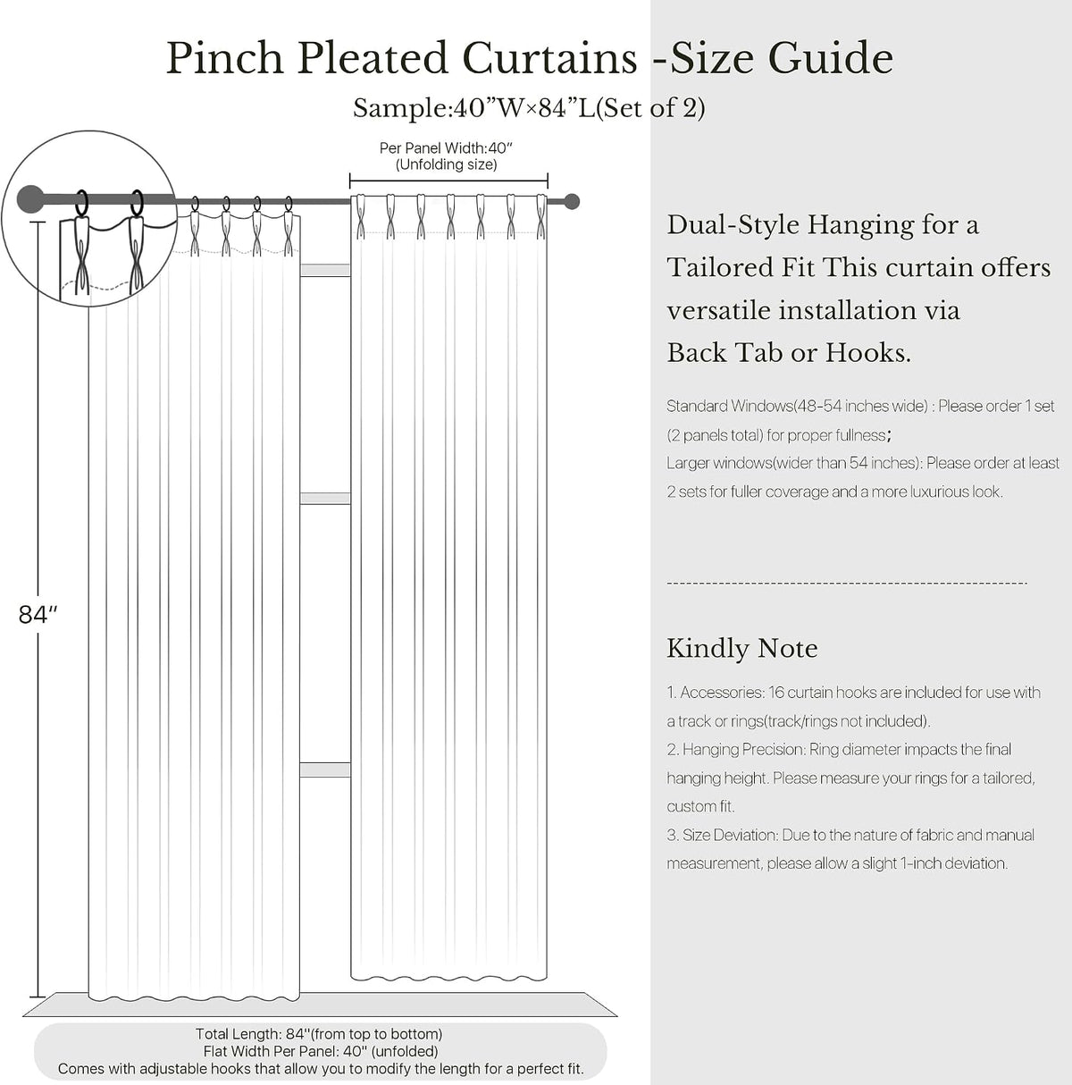 NICETOWN Extra Long Pinch Pleated Linen Curtains with Hooks 9 ft