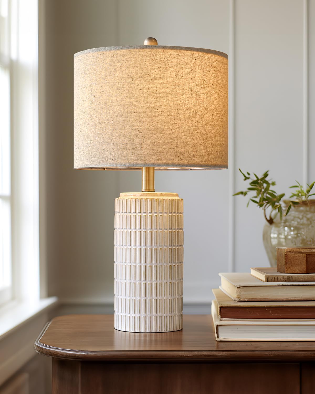 PoKat 23'' Bedside Table Lamp for Bedroom Nightstands, Modern Ceramic Decor