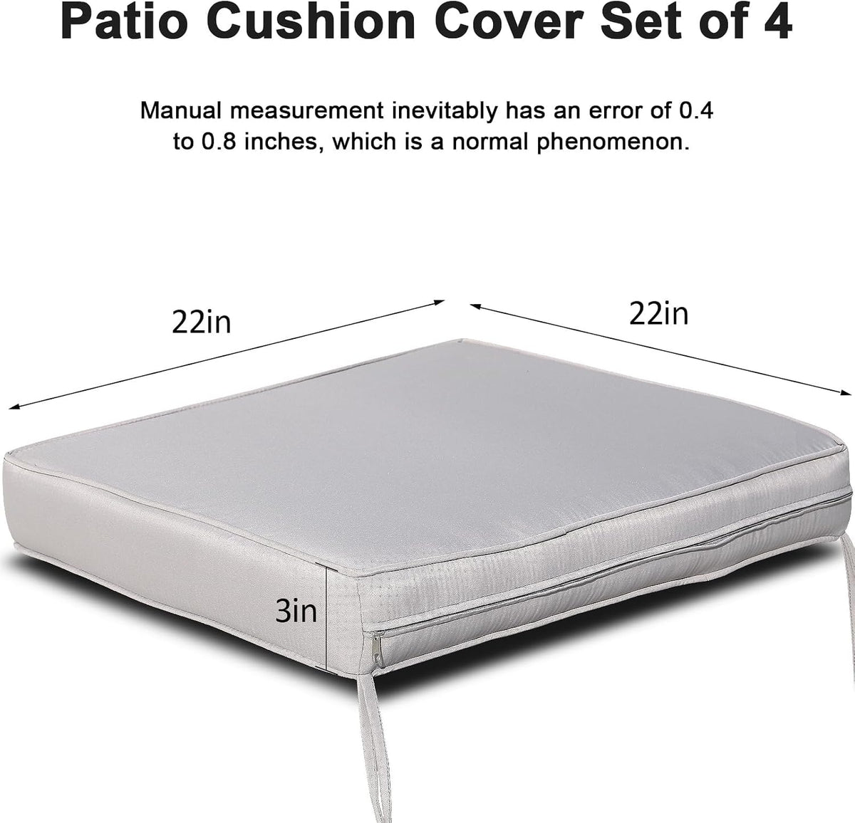 Outdoor Cushion Covers 4 Pack Waterproof&Fade Resistant Zipper Patio Furniture Cushion Covers for Couch,Sofa,Chair (Replacement Covers Only) (22×22×3, Light Gray)