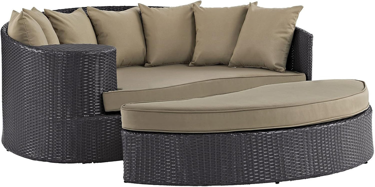 Modway Convene Wicker Rattan Outdoor Patio Poolside Sectional Sofa Daybed with Cushions in Espresso Mocha