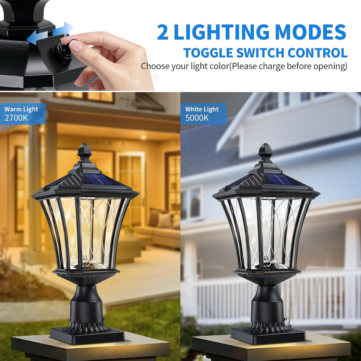 19.6" Solar Post Lights, Dusk to Dawn Solar Lamp Post Light, Black, 1 Pack