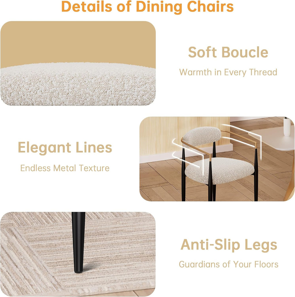 Morden Fort Modern Dining Chairs Set of 6, Cream Boucle
