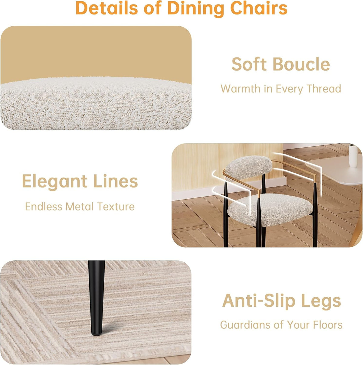Morden Fort Modern Dining Chairs Set of 6, Cream Boucle