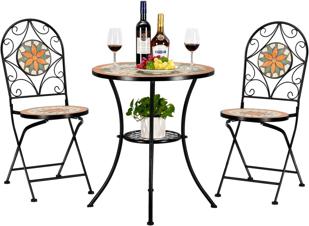 vingli 3 pieces garden patio mosaic table, outdoor shown in use
