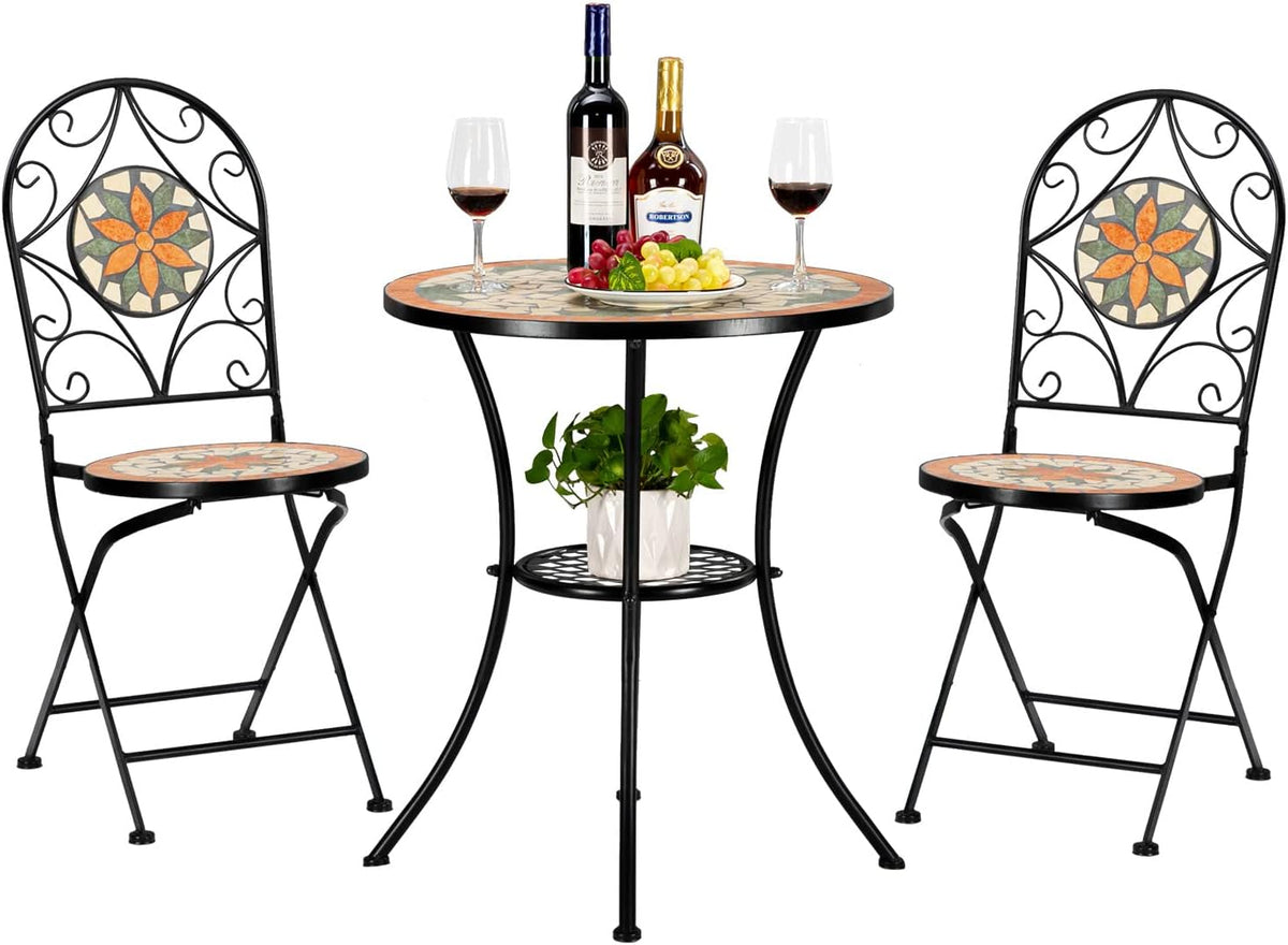 vingli 3 pieces garden patio mosaic table, outdoor shown in use