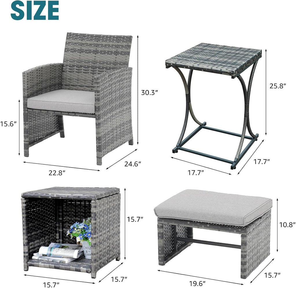 OC Orange-Casual 6 Pcs Wicker Patio Furniture Set with Ottomans, Light Grey