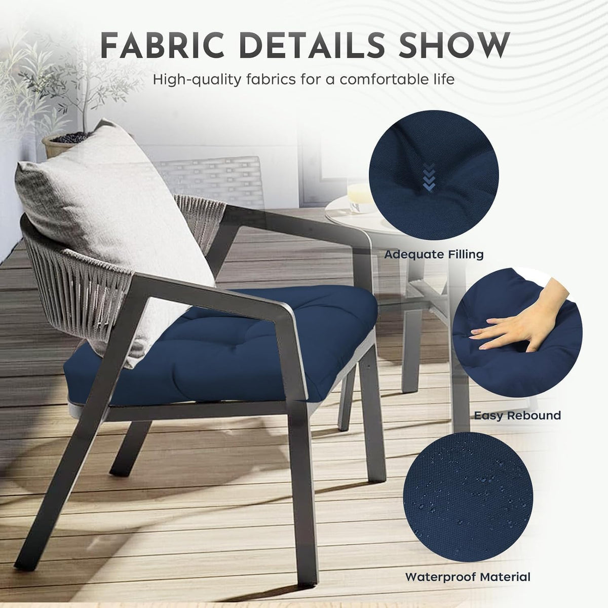 Patio Outdoor Chair Cushions Set of 2 Waterproof 19.5" x 19.5" x5" Outdoor Wicker Chair Cushion with Thick PP Cotton Resistant Patio Furniture Pads for Indoor and Outdoor Furniture Seat, Navy Blue