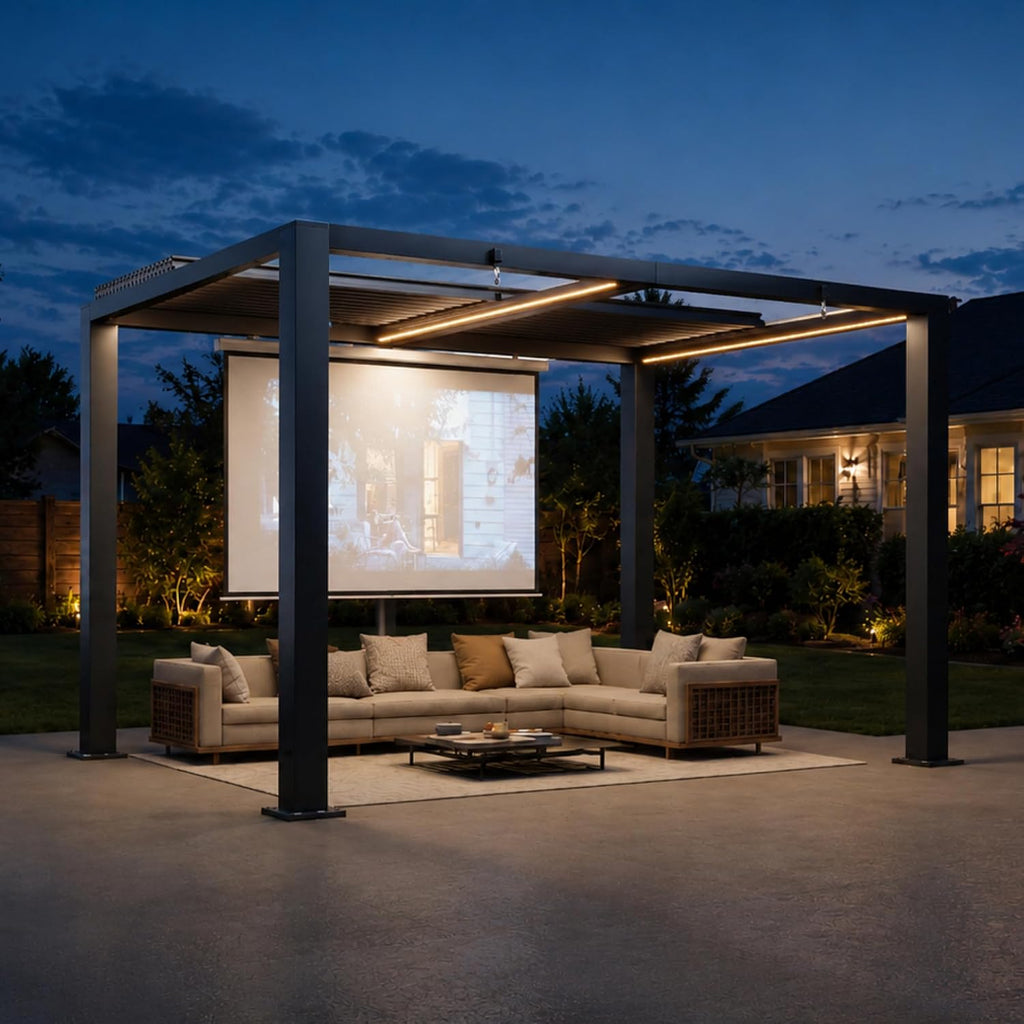 Aoxun Motorized Louvered Pergola 9'x12' with LED Lights & Power Outlet