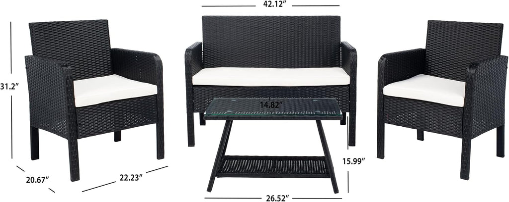 SAFAVIEH PAT7505A Collection Aboka Black and Beige 4-Piece Outdoor Living Patio Set
