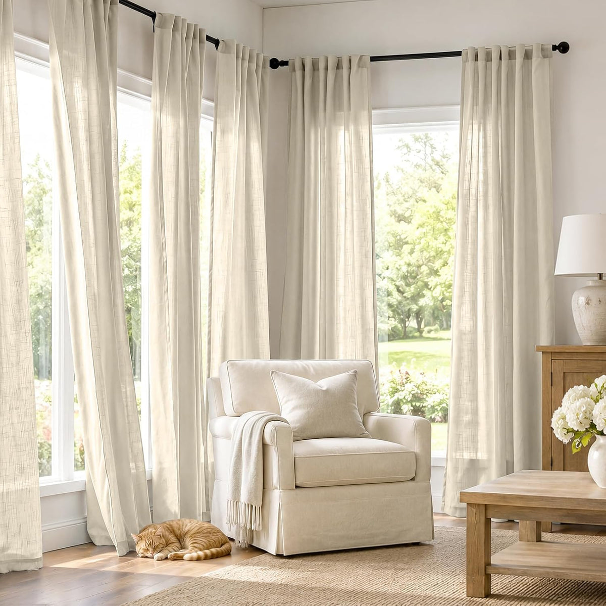 jinchan Taupe Semi Sheer Curtains Light Filtering 84 Inches Long 2 Panels