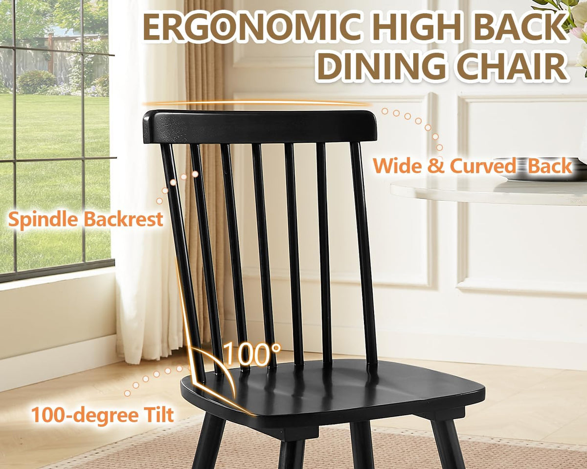 PrimeZone Windsor Dining Chairs Set of 6 with Spindle Back, Black