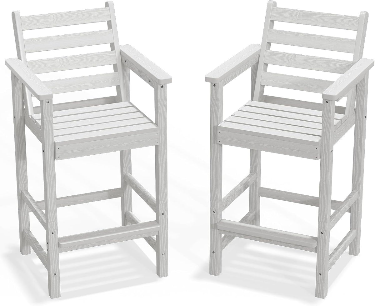 PLUUV All Weather HDPE Adirondack Bar Height Chairs Set of 2,White