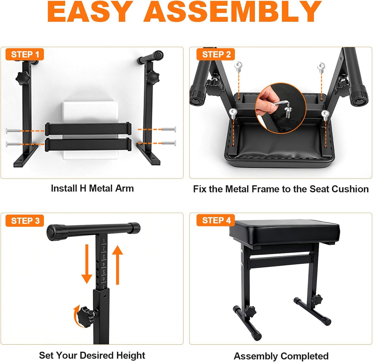 firstar adjustable piano bench 18.11" to 22.83", durable, front angle view