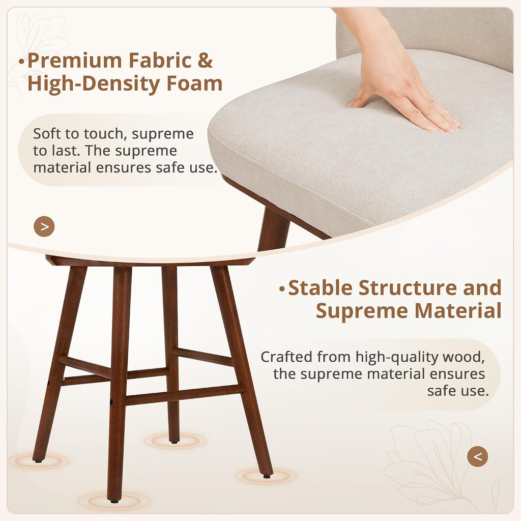 LUE BONA Bar Stools Set of 4, 27.6" Wooden Legs, Fabric in Beige