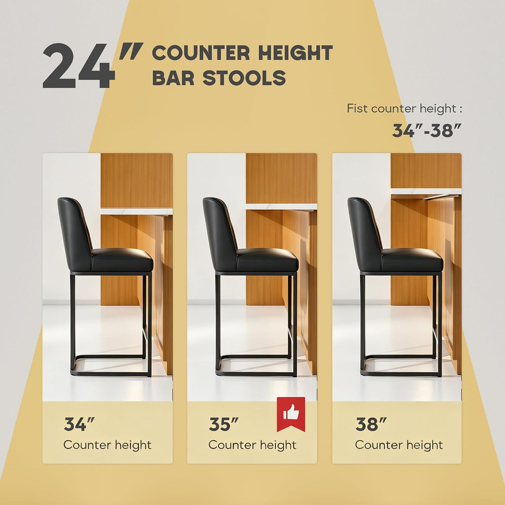Ollega 24" Black Counter Height Bar Stools Set of 2, Button Tufted Back