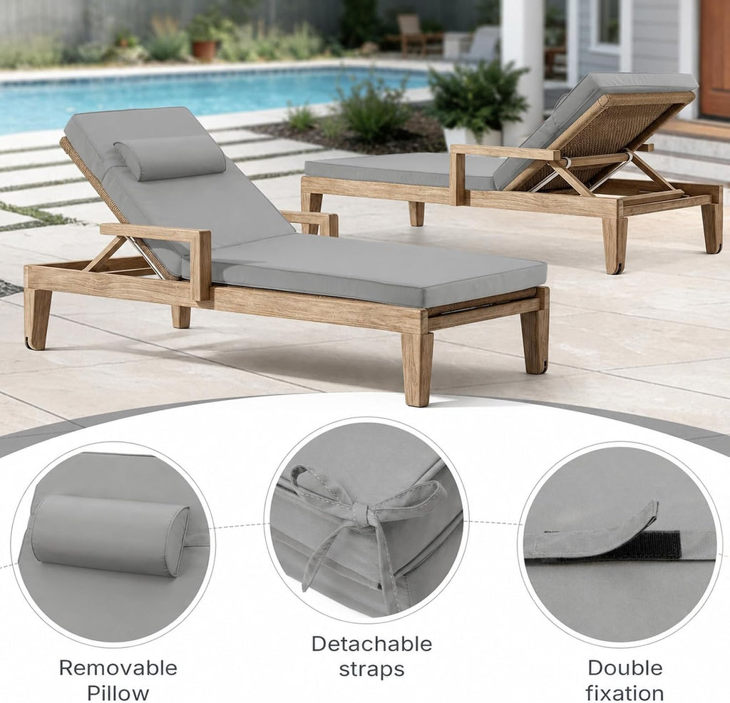 Outdoor Chaise Lounge Cushion, Grey, 72 x 21 x 3 in, 2Pack