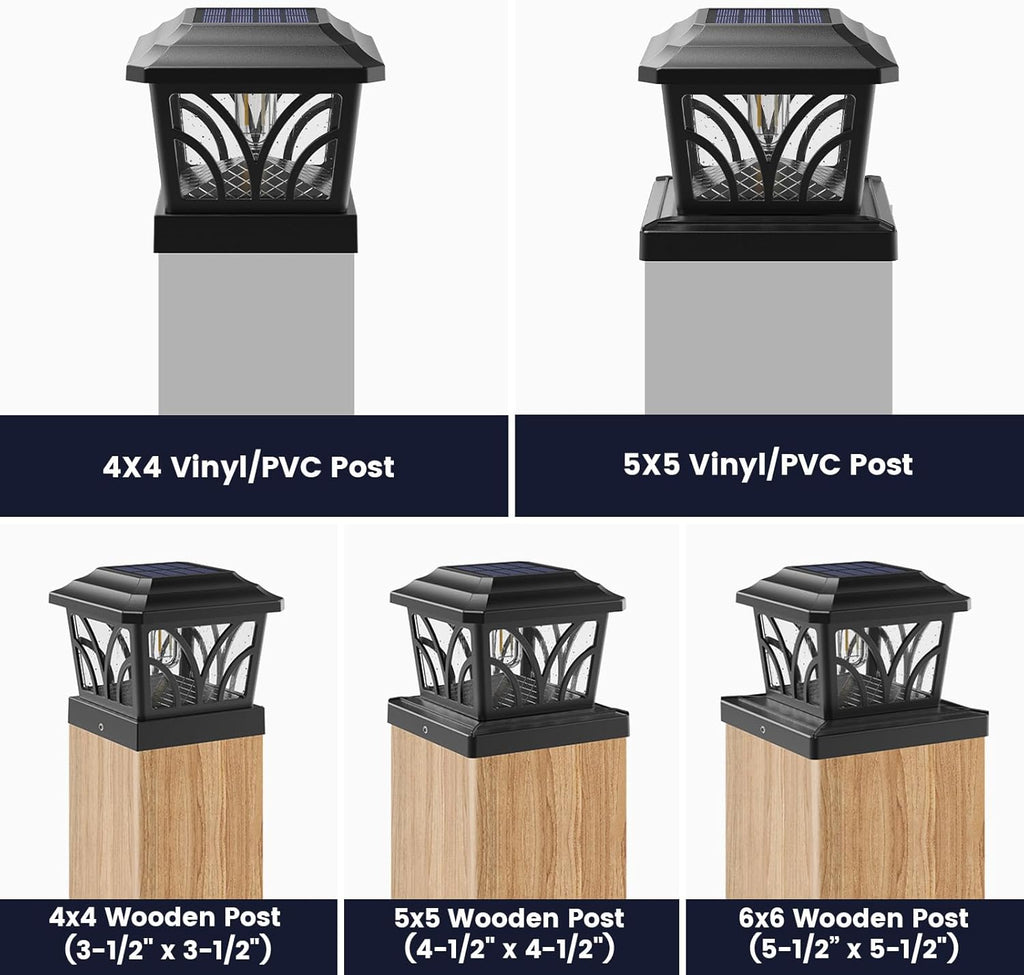 SIEDiNLAR Solar Post Cap Lights Outdoor Aluminum Glass 2 Modes 6 Pack Black