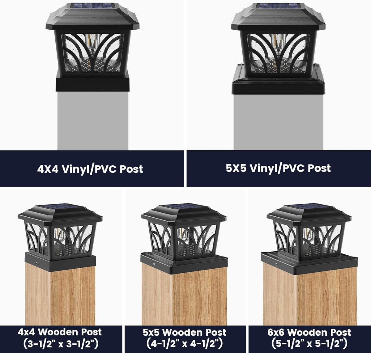 SIEDiNLAR Solar Post Cap Lights Outdoor Aluminum Glass 2 Modes 6 Pack Black