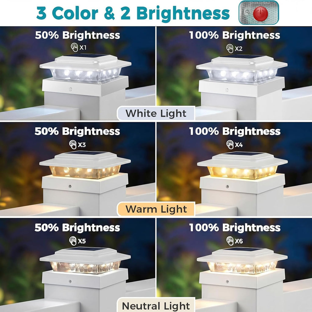 kolpop solar post cap lights outdoor 10 pack, close-up detail