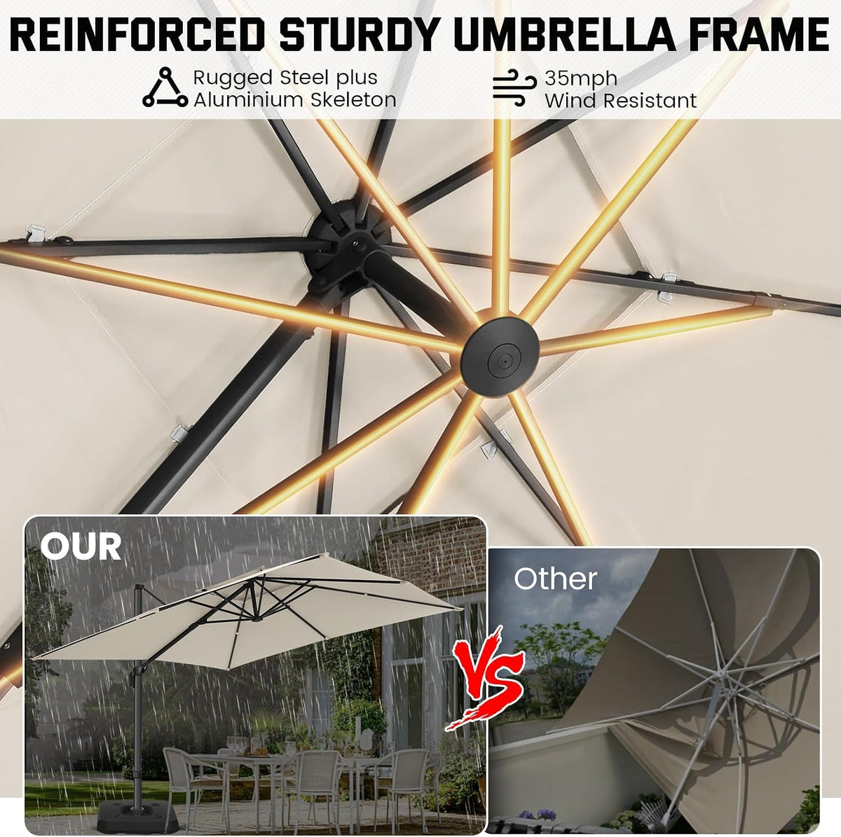 Hoteel Outdoor Patio Umbrella - 10ft Cantilever Umbrella for Patio Heavy Duty Offset Umbrellas with Stand, 360 Rotation Double Top Large Table Umbrella on Clearance for Deck Pool Backyard