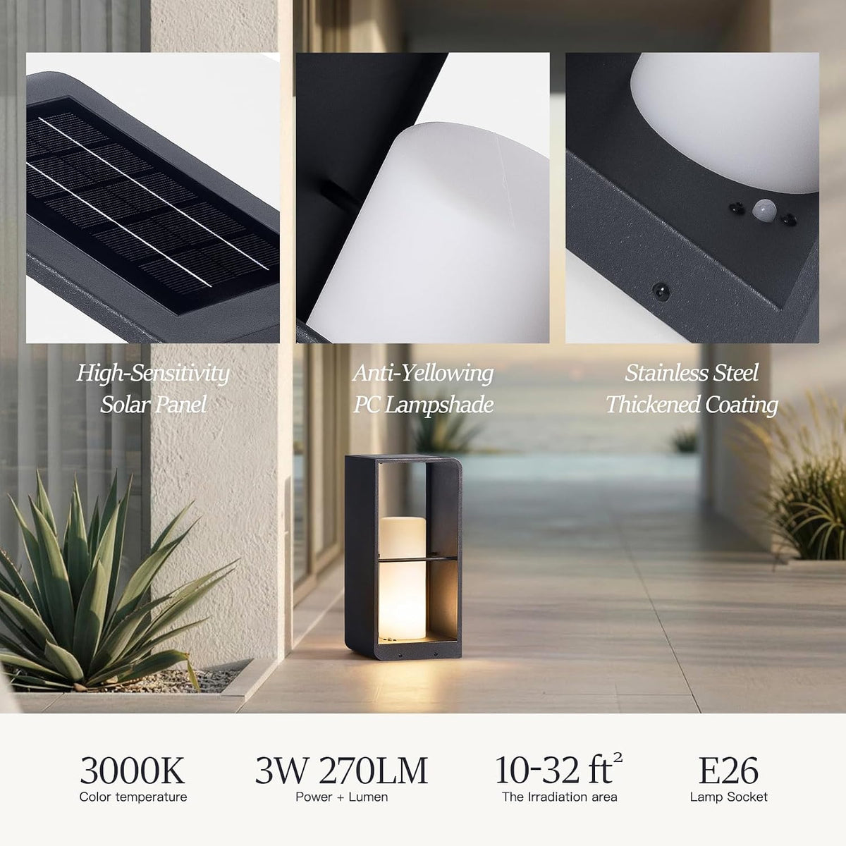 Modern Floor Lamp with Remote, Dusk to Dawn Outdoor Solar Lanterns