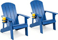 Adirondack Chairs Set of 2, Outdoor Adirondack Chair with Cup Holder, HDPE Patio Chairs, Waterproof, Fade-Proof Fire Pit Chairs for Yard & Garden, Blue